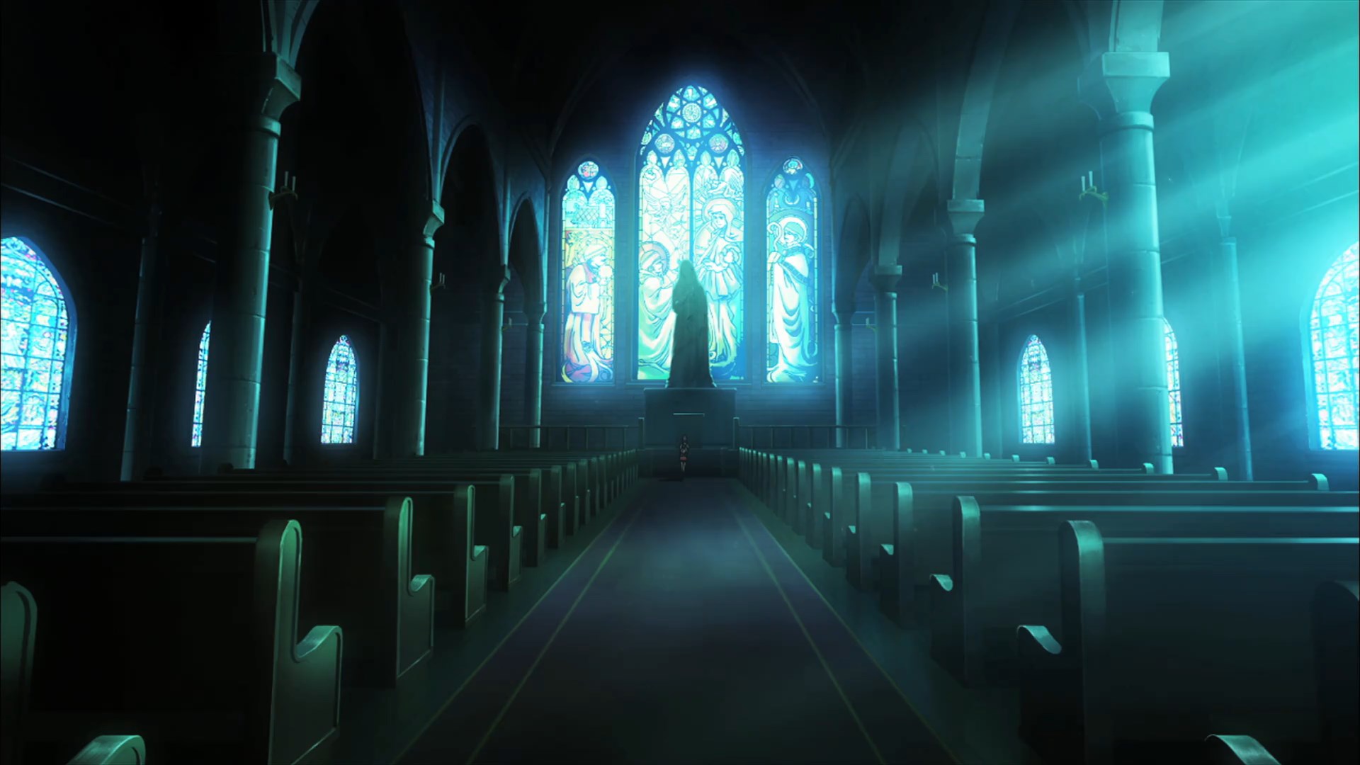 教堂内部，充满神秘感。
